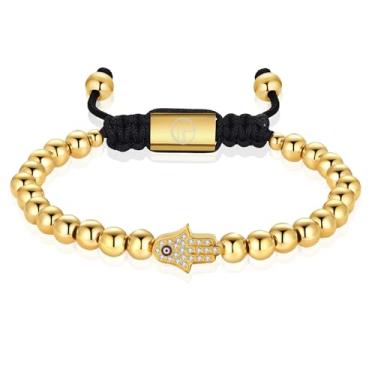 Imagem de WP WEPICK Pulseiras masculinas de ouro banhado a ouro 18 quilates de aço inoxidável feito à mão ajustável pulseira de corrente masculina lava rock ônix preto vermelho olho de tigre pulseira joias