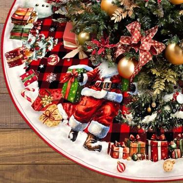 Imagem de Boneco de neve de Papai Noel, flocos de neve, saia para árvore de Natal, inverno, decoração de árvore de Natal, inverno, decoração de árvore para decoração interna e externa (vermelho 1, 91 cm)