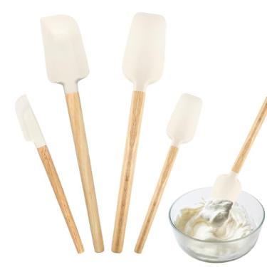Imagem de LLMSIX Conjunto de 4 espátulas de silicone, cabo de madeira, espátula de silicone para cozinhar, raspador de silicone resistente ao calor para cozinhar, assar, mexer, aplicar utensílios de cozinha