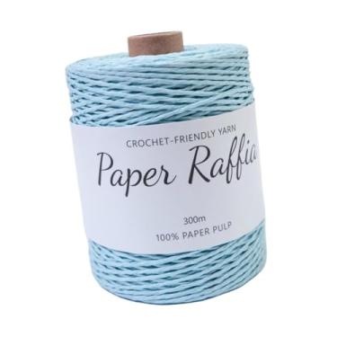 Imagem de Esquirla Fita de papel de ráfia, corda de papel, fita de ráfia, fio para tricô manual, chapéu de praia, Azul Claro