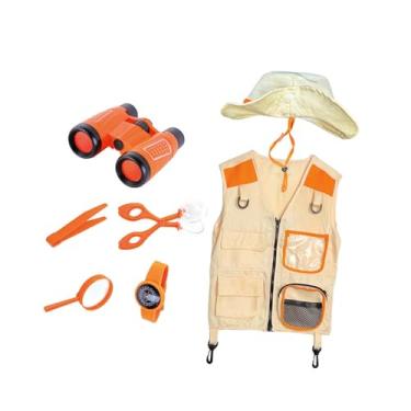 Imagem de simhoa Conjunto de fantasia infantil de explorador, colete e chapéu para cosplay de festa de Halloween, fantasia de quintal, adereços de dramatização para, Laranja