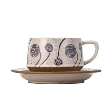 Imagem de Caneca de café de cerâmica Conjunto de xícaras café/chá cerâmica com pires e hortênsia vintage