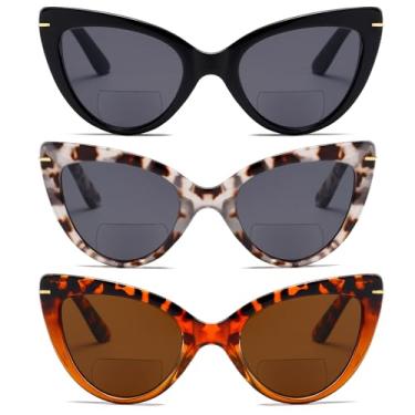 Imagem de prtcslwd Pacote Com 3 Óculos De Sol Bifocais Estilo Gatinho Para Mulheres, Grandes, Bloqueio Luz Azul, Leitura Em Computador +1,5