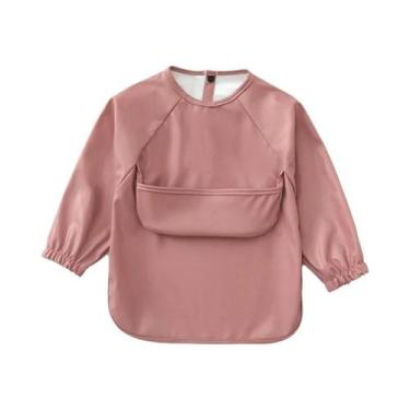 Imagem de Babador Impermeável De Manga Longa Em Cor Sólida Para Bebês, Avental D