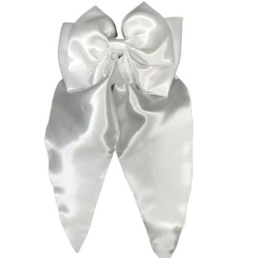 Imagem de Laço da Virgínia- Presilha de Cabelo com Bico de Pato, Acessório Feminino em Cetim 14cm x 24cm.(Branco)