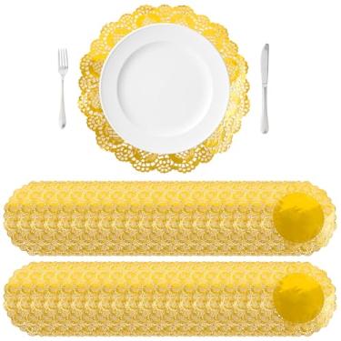 Imagem de ASUNFO 100 peças de toalhas de papel para mesas, jogo americano redondo de renda, decorativo, descartável, dourado, para bolos, festas, casamentos, talheres, 30,5 cm