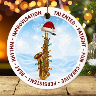 Imagem de Rigufu Enfeite de Natal 2025 – Enfeite de saxofone, decoração de árvore de Natal de música jazz, presente de lembrança de instrumento musical