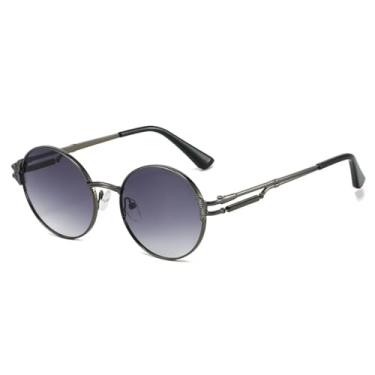 Imagem de Óculos de sol femininos com armação redonda e gradiente retrô, luxuosos, estilo hip hop e punk, com armação masculina e moderna, UV400 (cinza escuro)