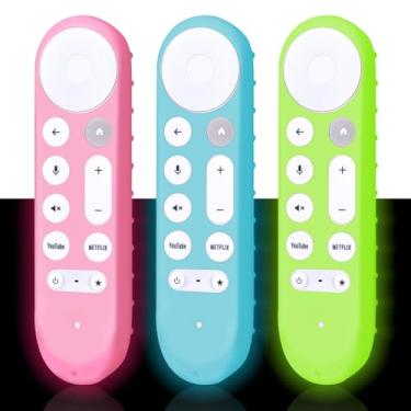 Imagem de [Pacote com 3] Capa remota RETROSUN para Google TV Streamer 4K GY3LE Controle remoto de voz mais fácil de encontrar, compatível com Chromecast Google 4K HD (verde fluorescente/azul/rosa)