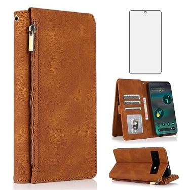 Imagem de Asuwish Capa carteira compatível com Google Pixel 6A 5G 2022, protetor de tela de vidro temperado e zíper retrô de couro, suporte para cartão, acessórios para celular Pixel6A feminino e masculino