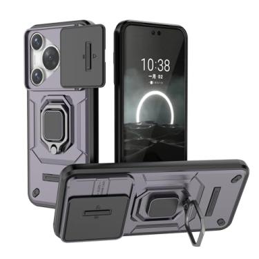Imagem de SORAKA Capa para Huawei Pura 70 com suporte para anel e tampa deslizante para câmera Capa Huawei Pura 70 com placa de metal para suporte magnético para carro Capa de camada dupla em PC e TPU