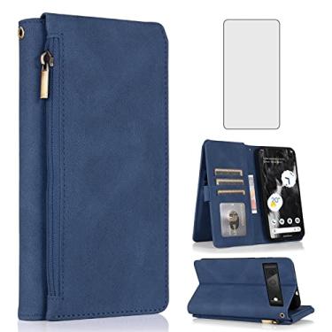 Imagem de Asuwish Compatível com Google Pixel 7 6,3 polegadas (2022) capa carteira protetora de tela de vidro temperado e zíper retrô de couro flip suporte suporte celular acessórios para celular para Pixel7