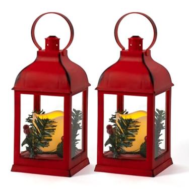 Imagem de Yongmao Lanterna de Natal decorativa, lanternas decorativas de pinheiro azevinho para decoração de casa de Natal e jardim interno e externo (pacote com 2)