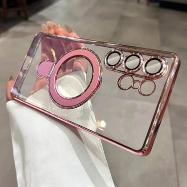 Imagem de Capa para Samsung S24Ultra, transparente, de acrílico, com suporte para PC, com revestimento de luxo (para Samsung S24Ultra/rosa)