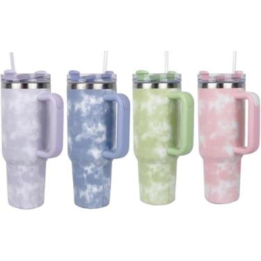 Imagem de Copo Térmico Inox Marmorizado com Alça e Canudo 500ml Garrafa Portátil Sortida