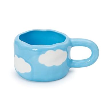 Imagem de Koythin Caneca de café de cerâmica, copo bonito para escritório e casa, copos estéticos 250 ml para chá com leite para mãe, dia dos namorados (céu azul e nuvens brancas)