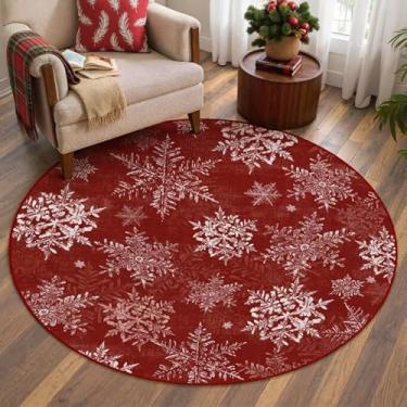 Imagem de PureCozy Tapete de Natal 10 x 10 cm Vermelho Redondo Decorativo Tapete de Natal Antiderrapante Lavável Tapete de Pelo Baixo para Sala de Jantar Quarto Entrada Decoração de Sala de Estar