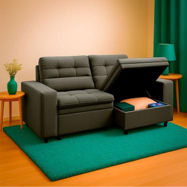 Imagem de Sofá Filipinas SMP Retrátil Com Baú Veludo 2,08m Grafite