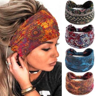 Imagem de Bandanas Olbye Wide Boho Floral Stretch para mulheres, 4 unidades