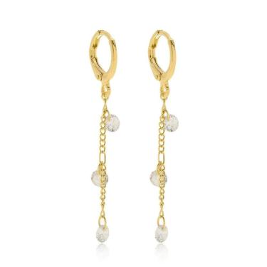 Imagem de Brinco Argola Corrente Com Ponto De Luz Banhado A Ouro 18K