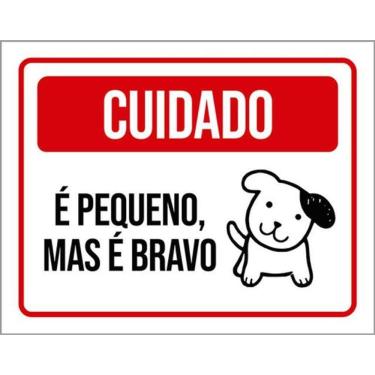 Imagem de Kit 5 Placas Cuidado Cão Pequeno Bravo 36X46