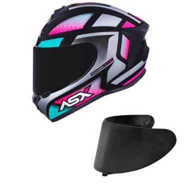 Imagem de Capacete ASX Draken Spirit Preto Tiffany e Prata Mais Viseira Fumê-Feminino