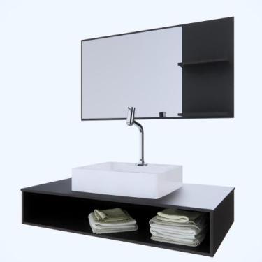 Imagem de Gabinete Para Banheiro Full Edition Black 80 Kit Completo - GABINETTO,