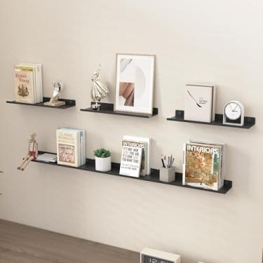 Imagem de ANYHI Conjunto de 6 prateleiras flutuantes, prateleiras de parede pretas de metal com bordo, prateleiras de borda para decoração de parede, sala de estar, banheiro, quarto, cozinha