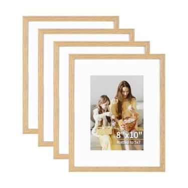 Imagem de Conjunto de 4 molduras de 20 x 25 cm, telas 13 x 17 com tapete ou 20 x 25 sem tapete, molduras para pendurar na parede ou mesa, inclui acrílico HD, grão de madeira clara