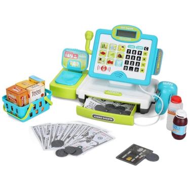 Imagem de Caixa Registradora FS 45 Peças com Scanner, Microfone e Alimentos para Crianças 3-7 Anos
