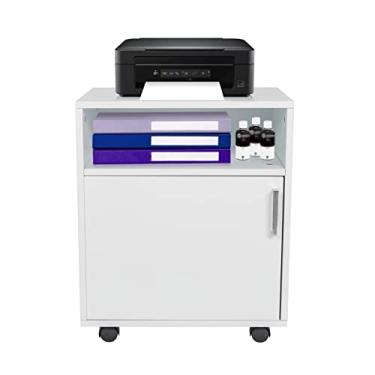 Imagem de Suporte de impressão, suporte de impressora móvel, armazenamento organizador, 3 camadas, MDF, porta única, armário de arquivo de madeira, carrinho de trabalho ajustável com rodas e mesa de impressora