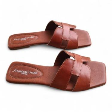 Imagem de Sandália Rasteirinha Em Couro Legítimo casual Moda Verão JaquesCoutoSh