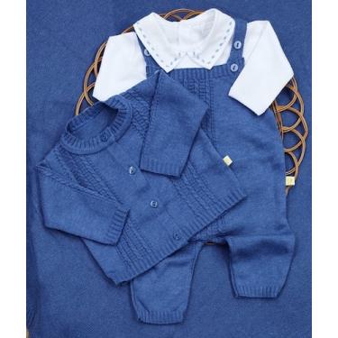 Imagem de Kit Saída de Maternidade em Tricô Completo Bebê - Samy Baby, Azul escu