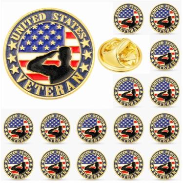 Imagem de Tichso Broche redondo de veterano americano patriota dos EUA bandeira dos Estados Unidos da América broche de lapela do Dia dos Veteranos broches patrióticos para roupas mochila chapéu homens mulheres