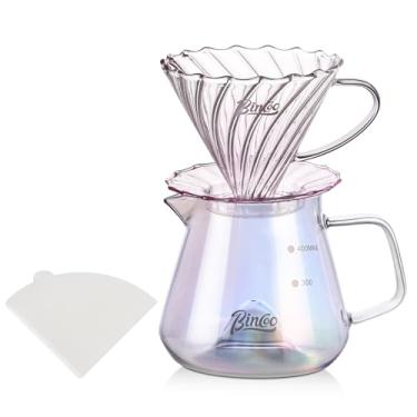 Imagem de Bincoo Conjunto de cafeteira com gotejador tamanho 01, servidor de café de vidro borossilicato 400 ml com filtro de papel, jarra de gotejador de café para casa, café, restaurante, acampamento