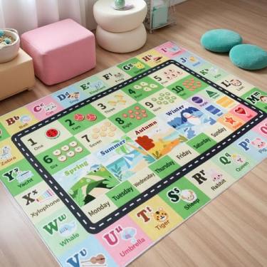 Imagem de Tapete ABC infantil para sala de jogos, sala de aula, tapete de área do alfabeto, tapete lavável para quarto de bebê, sala de jogos, quarto, chão, berçário (verde, 1,5 x 18 cm)