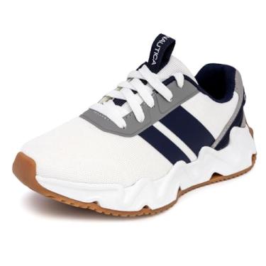Imagem de Nautica Tênis de corrida infantil | Sapatos confortáveis para meninos e meninas | Tamanhos para crianças grandes e pequenas - (Lace-Up/Bungee) Manalapin, Branco, cinza, azul marinho, ondulado, 15