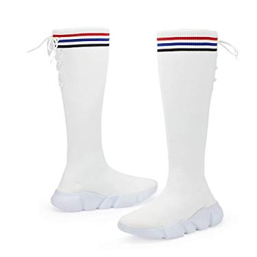 Imagem de Casbeam Bota de cano alto feminina cano alto confortável sem cadarço, 058 branco, 37