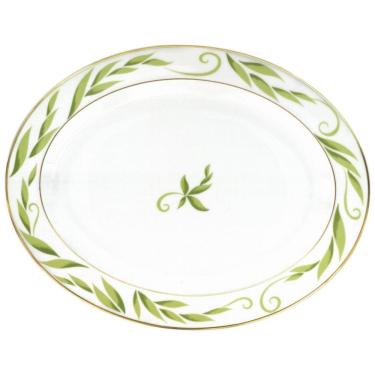 Imagem de Prato para Servir Assados Elegante e Durável com Formato Oval e Material de Porcelana, Bernardaud 2004107, Branco e Verde