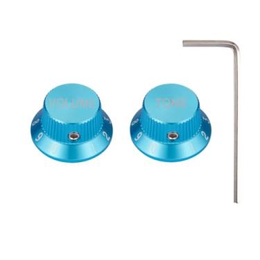 Imagem de KAISH Potenciômetro universal de guitarra de metal premium de 1/10.2 cm, maçanetas de alumínio com parafuso de ajuste para Strat/Ibanez/Yamaha/Les Paul 1*Volume 1*Tom azul