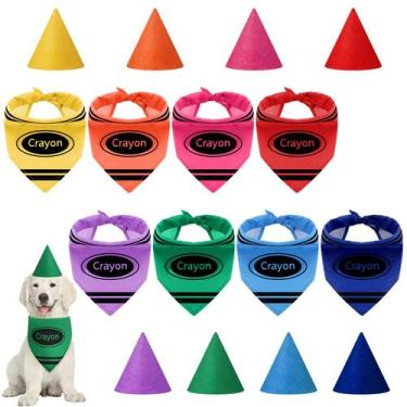 Imagem de Conjunto Huhumy de 8 peças de bandanas e chapéus de cone para cães de 