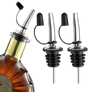 Imagem de Bico de despejo de 2 peças, bicos de aço inoxidável à prova de vazamento com tampas de borracha contra poeira, despejadores de garrafa duráveis para azeite de oliva de licor, acessórios de barra de