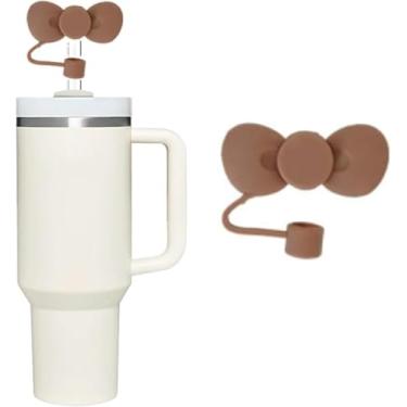 Imagem de Capa de palha de silicone com laço marrom para tampas de palha para acessórios de copos Stanley, topo de palha fofo de 10 mm para copos rolha de tampa de palha para tampas de ponta de canudos