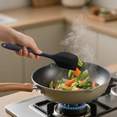 Imagem de Conjunto de 5 espátulas de silicone, utensílios de cozinha para cozinhar, misturar panelas antiaderentes resistentes ao calor (preto)