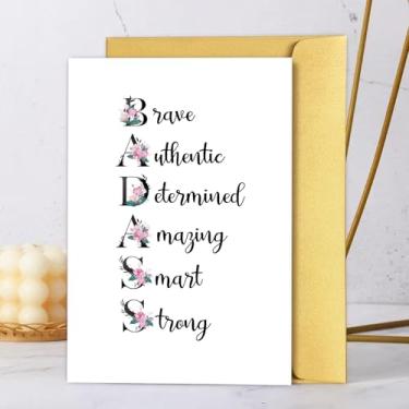 Imagem de Cartão de incentivo divertido Badass para mulheres - Afirmação floral, apoio ao câncer, novo emprego e promoção, formatura - presente inspirador para amigas, amigas, irmãs