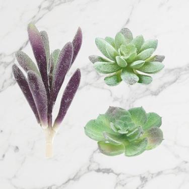 Imagem de Suculentas artificiais, pacote com 3 plantas suculentas falsas, artificiais, pequenas, plantas falsas, suculentas sem vaso, para decoração de arranjo de jardim, paisagem de lótus, verde, (C)