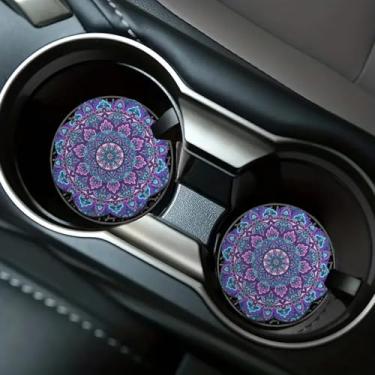 Imagem de Porta-copos antiderrapante universal de flor de mandala, 2 peças em forma de flor, acessórios interiores automotivos