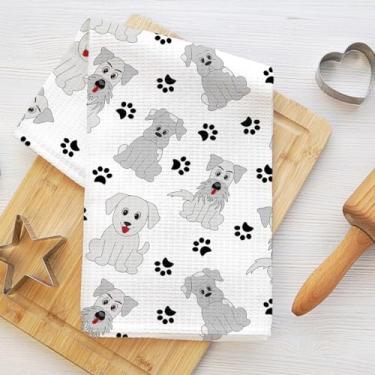 Imagem de Toalhas de cozinha com estampa de cachorro fofo, utensílios de mesa toalha de prato de microfibra absorvente decorativa toalha de chá, toalhas de mão de waffle para cozinha, casa, banheiro, presentes