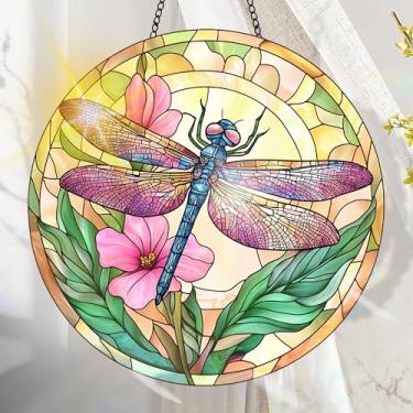 Imagem de Acrílico colorido, decoração de janela suspensa de libélula com design de vitral impresso, apanhador de sol, arte de parede de arco-íris, ideia de presente e ornamento de jardim, uso interno e externo