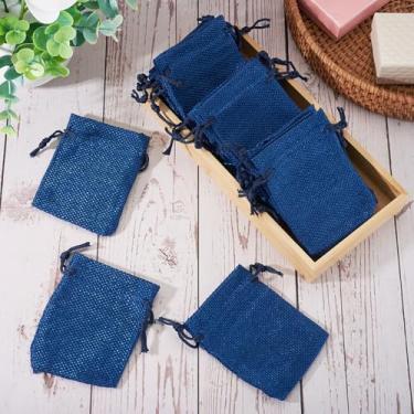 Imagem de 20 unidades de sacos de cordão de serapilheira, sacos de joias de poliéster, sacos de presente, sacolas de guloseimas para festa de casamento, Natal, festival, festival, embalagem de 6 x 9 cm, azul